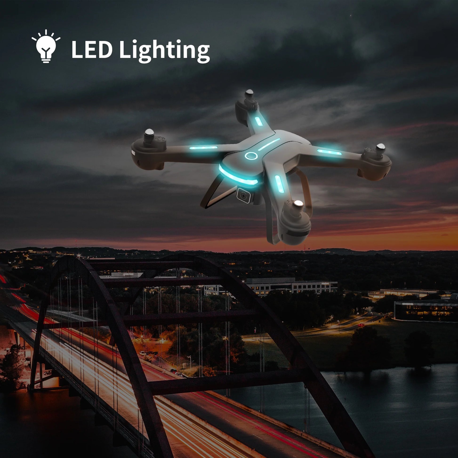 JY03 Drone with 1080P HD Camera for Adults and Kids, FPV RC Quadcopter with LED Lights and Optical Flow Sensor, 2 Batteries, Black